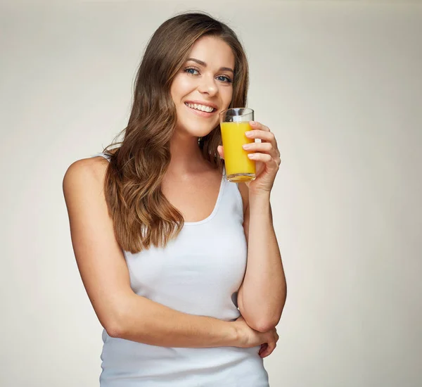 Woman drinking orange juice — Stock Photo, Image