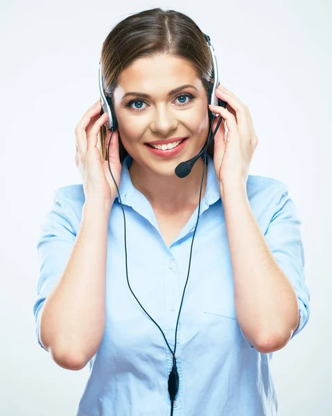 Call center female worker operator. Woman Assistant isolated po — Stock Photo, Image