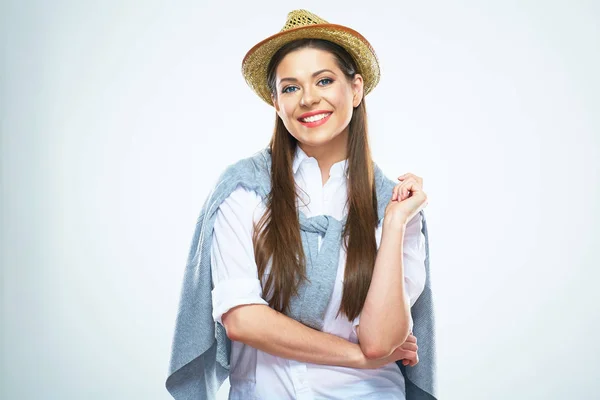 American Cowboy Style Portrait Young Smiling Woman Beautiful Girl Isolated — Stock Photo, Image