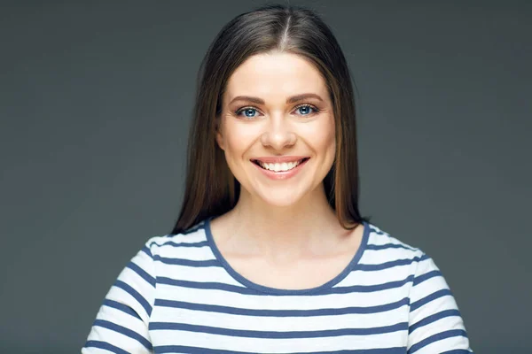 Smiling Woman Close Face Portrait Long Hair Girl — Stock Photo, Image