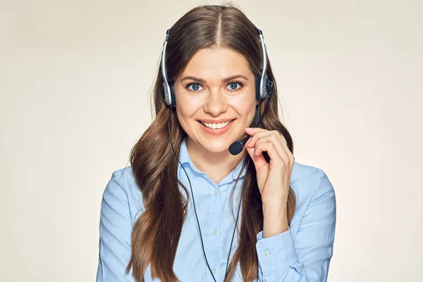 Portret Van Lachende Vrouw Klant Service Worker Geïsoleerde Vrouwelijke Business — Stockfoto