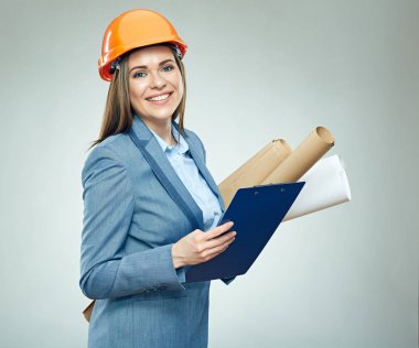 Gülümseyen iş kadın holding teknik resim.