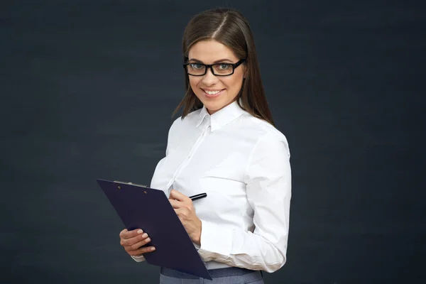 Sociala kvinna beteende offentliga medarbetarundersökning. Affärskvinna med — Stockfoto