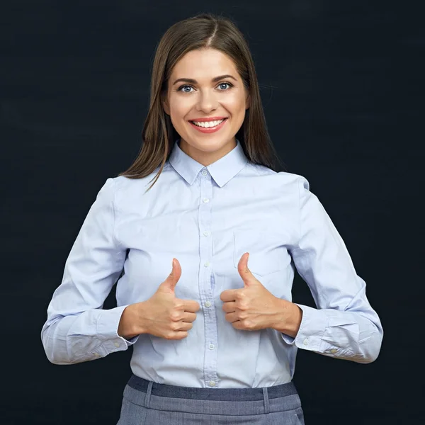 Business woman thumb show. Smiling woman — Stock Photo, Image