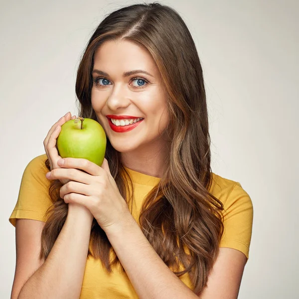 Green apple and healthy smile with teeth. — Stock Photo, Image