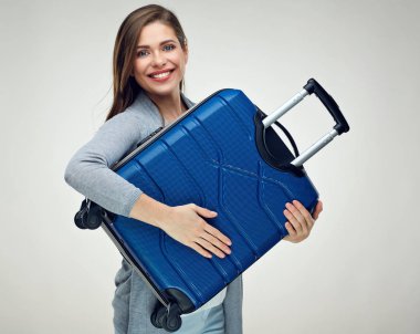 genç kadın holding mavi çanta 