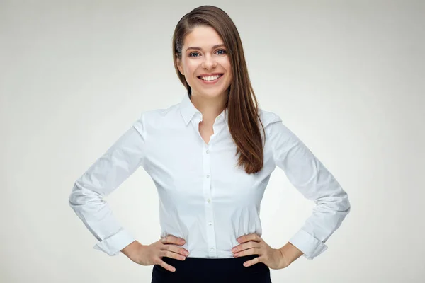 Jistý Usměvavá Podnikatelka Sobě Bílou Košili — Stock fotografie
