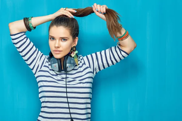 Portrait of teenager girl with tail hairstyle — Stock Photo, Image