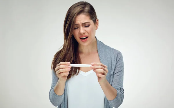 Shocked Woman Holding Pregnant Test Broken Life Plan Concept — Stock Photo, Image