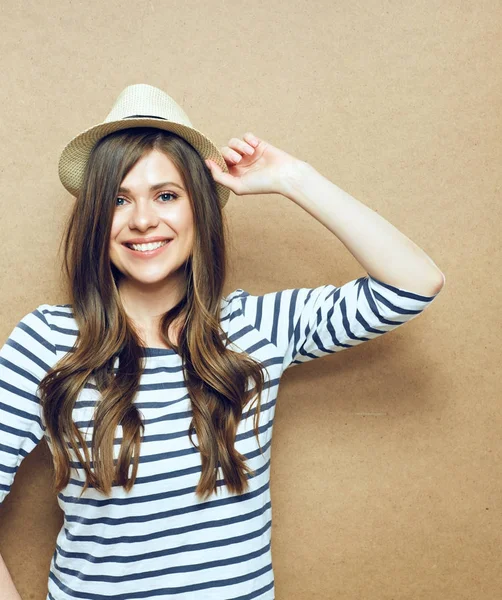 Portrait Smiling Woman Wearing Hipster Hat — Stock Photo, Image