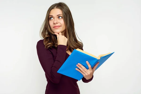 Mulher Estudante Segurando Livro Aberto Conceito Exame Duro — Fotografia de Stock