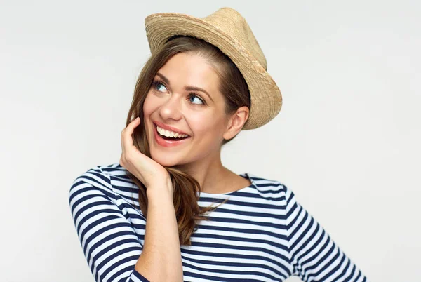 Primer Plano Retrato Cara Mujer Sonriente Con Sombrero Mexicano —  Fotos de Stock