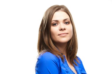 mutlu gülümseyen kadın portre studio gri bir arka plana dayanır. izole kadın yüzünü kapat.