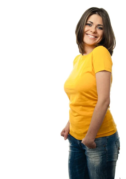 Mujer Joven Feliz Retrato Sonriente Primer Plano Sesión Estudio Belleza — Foto de Stock