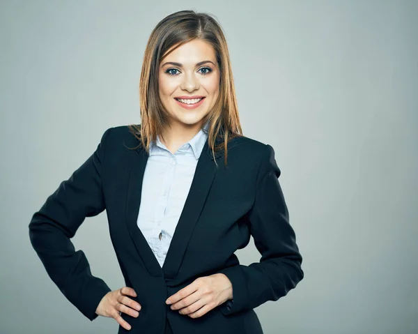 Mulher Negócios Com Cabelo Comprido Estúdio Isolado Retrato — Fotografia de Stock