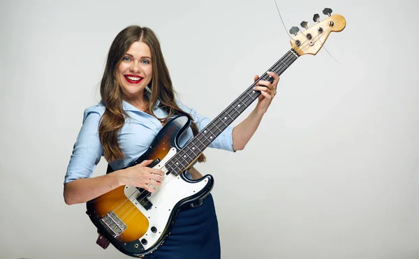 Businesswoman Shirt Skirt Playing Electric Guitar — Stock Photo, Image