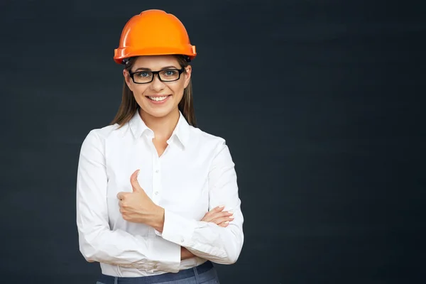 Mulher de negócios arquiteto mostrar polegar para cima . — Fotografia de Stock