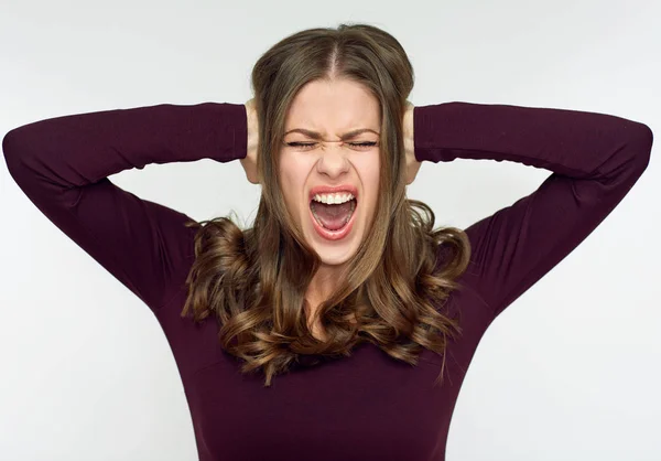Face Portrait Screaming Woman Isolated White Background — Stock Photo, Image