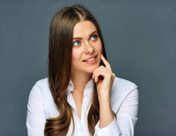 Denken Vertrouwen Zakenvrouw Grijze Muur Achtergrond — Stockfoto