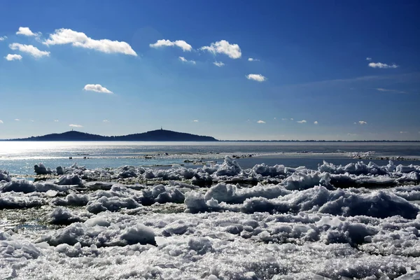 Lód Jeziorze Balaton Węgry — Zdjęcie stockowe