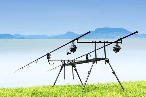 Fishing Rods Lake Balaton Hungary — Stock Photo, Image