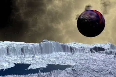 Fantezi uzaylı gezegenine. Ay. 3D render 