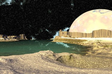 Fantezi uzaylı gezegenine. Ay. 3D render 