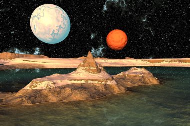 Fantezi uzaylı gezegenine. Ay. 3D render 