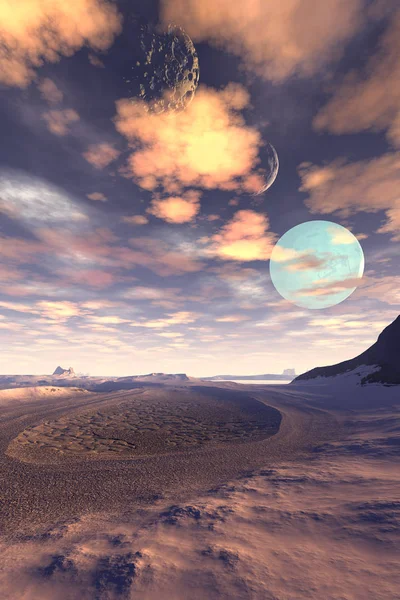 Fantasía planeta alienígena. Luna. Endering 3D — Foto de Stock
