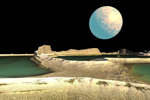 Fantasy främmande planet. Månen. 3D-rendering — Stockfoto