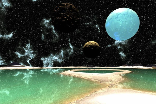 Fantasy pianeta alieno. Luna. Rendering 3D — Foto Stock