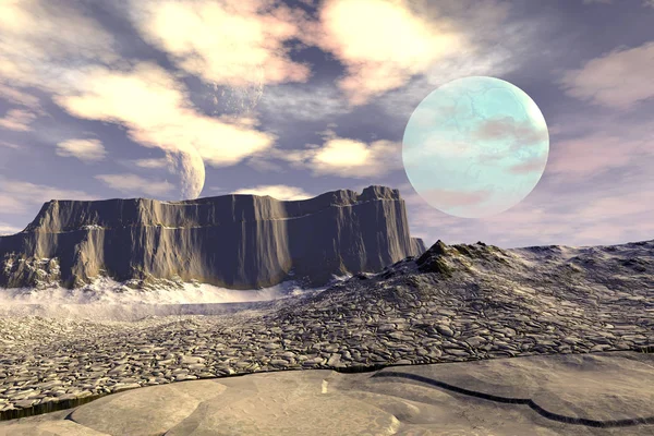 Fantasy alien planet. Moon. 3D rendering — Stock Photo, Image