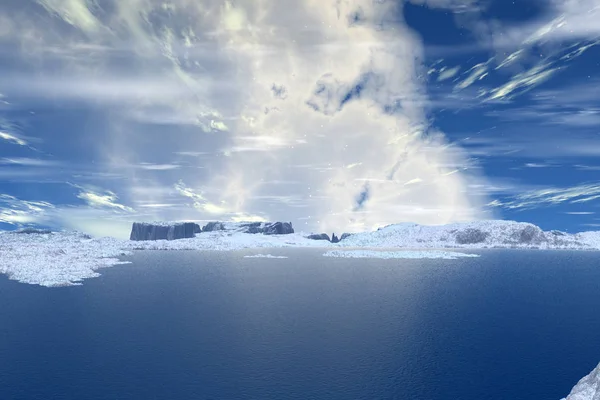 Fantasy främmande planet. Berg och sjö. 3D-illustration — Stockfoto