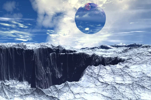 Fantasia planeta alienígena. Lua. Renderização 3D — Fotografia de Stock
