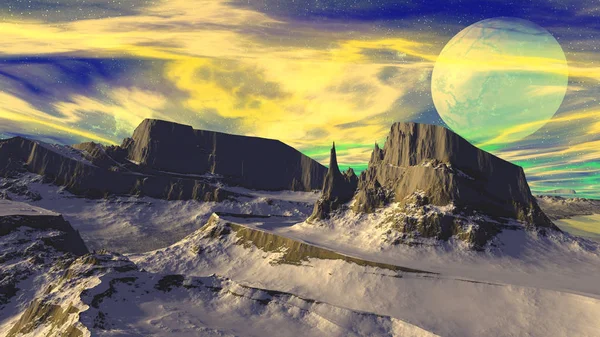 Fantasy alien planet. Moon. 3D rendering — Stock Photo, Image