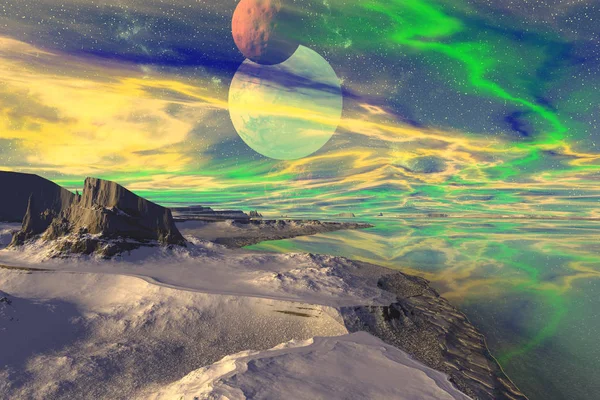Fantezi uzaylı gezegenine. Ay. 3D render — Stok fotoğraf