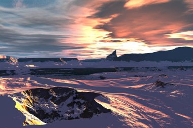 Yabancı gezegen. Güneş doğuyor. 3D çizim