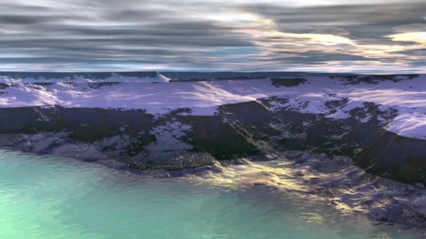 Planète extraterrestre fantastique. Montagne et lac. Animation 