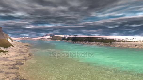 Fantasía planeta alienígena. Montaña y lago. Animación — Vídeos de Stock