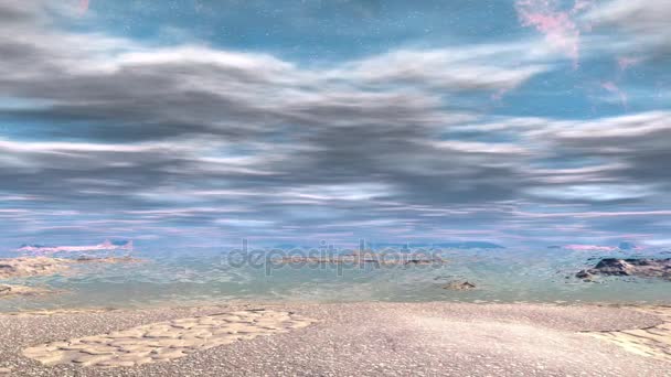 Planète extraterrestre fantastique. Montagne et lac. Animation 