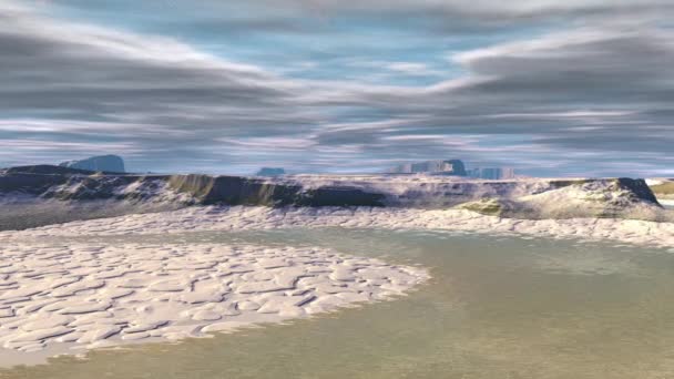 Planète extraterrestre fantastique. Montagne et lac. Animation 
