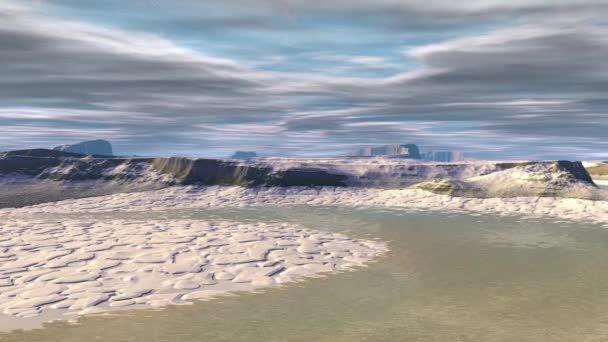 Fantasie buitenaardse planeet. Berg en meer. Animatie — Stockvideo