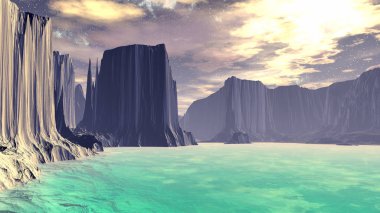 Fantezi uzaylı gezegenine. 3D çizim