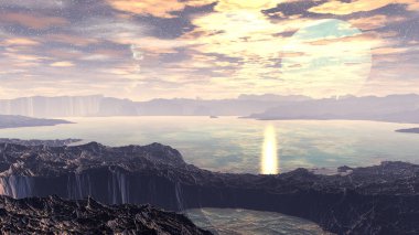 Fantezi uzaylı gezegenine. 3D çizim