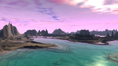 Yabancı gezegen manzara. 3D render