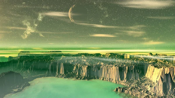 Landskap av främmande planet. 3D-rendering — Stockfoto