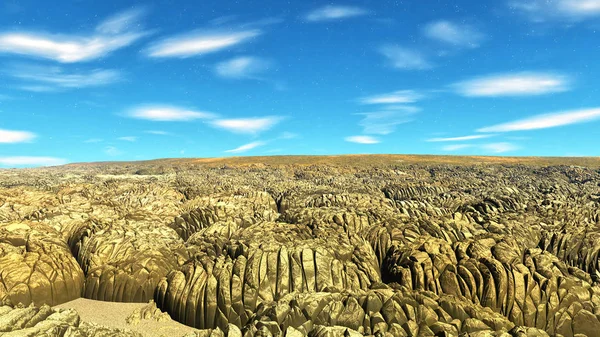 Un planeta extraño. Rocas y desierto. Renderizado 3D — Foto de Stock