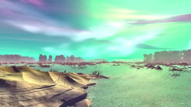 Yabancı gezegen. Kayalar ve göl. Animasyon. 4