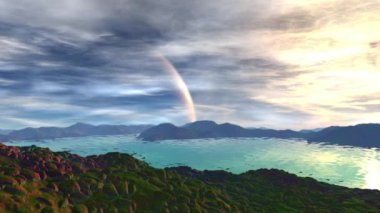 Yabancı gezegen. Kayalar ve göl. Animasyon. 4