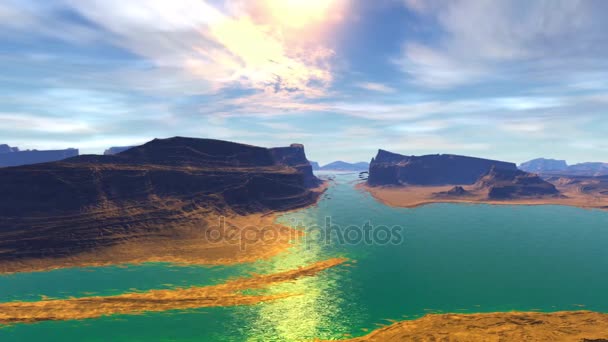 Yabancı gezegen. Kayalar ve göl. Animasyon. 4 — Stok video